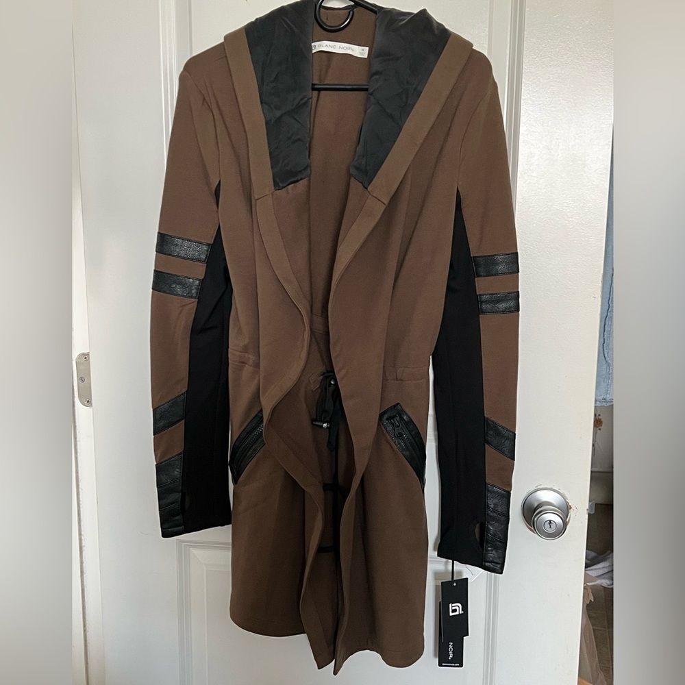 Brown Hooded Women's Jacket with Black Accents